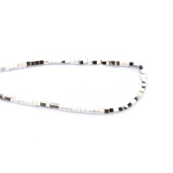 String of Semi-Precious Stone Beads Non-Magnetic Electroplate HEMATITE / White Silver Color / Cube: 3x3 mm, Hole: 1 mm ~ 125 pieces