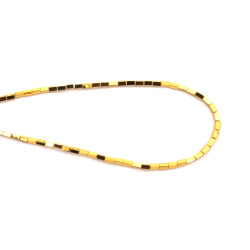 String of Semi-Precious Stone Beads Non-Magnetic Electroplate HEMATITE / Gold Color / Square Tube: 2x4 mm, Hole: 0.7 mm ~ 93 pieces