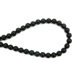 String of beads, semi-precious stone AGATE imitation, black, ball 8 mm, ~48 pieces