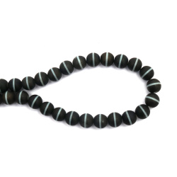 String of Semi-Precious Stone Beads Imitation AGATE, Matte  Black with White Stripe, Ball: 10 mm ~ 38 pieces