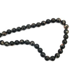 String of Semi-Precious Stone Beads Black IMPERIAL JASPER, Ball: 8 mm ~ 46 pieces