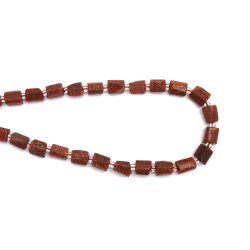 Sunstone Brown Synthetic Ribbed Cylinder, 6~7x8~10 mm, Strand, Natural Stones, ~39 pieces