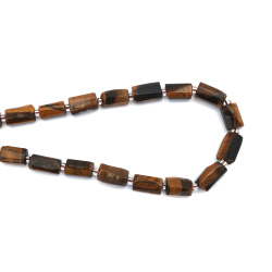 Tiger's Eye Ribbed Cylinder, 6~9x10~13 mm, Strand, Natural Stones, ~29 pieces