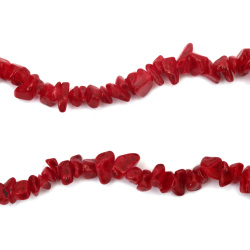 Colored Agate Strand Of Natural Stone Chips, Measuring 5-7 Mm In Cherry Color And Approximately 85 Cm In Length