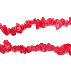 Colored Agate Strand Of Natural Stone Chips, Measuring 5-7 Mm In Fuchsia Color And Approximately 85 Cm In Length