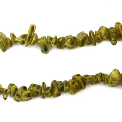 Colored Agate Strand Of Natural Stone Chips, Measuring 5-7 Mm In Olive Color And Approximately 85 Cm In Length