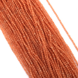 Наниз мъниста полускъпоценен камък КВАРЦ КОТЕШКО ОКО натурален оцветен топче фасетирано 3~3.25 мм дупка 0.5 мм електроплейт цвят оранжев светъл пастел ~118 броя