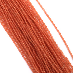 Наниз мъниста полускъпоценен камък КВАРЦ КОТЕШКО ОКО натурален оцветен топче фасетирано 3~3.25 мм дупка 0.5 мм електроплейт цвят оранжев светъл ~118 броя
