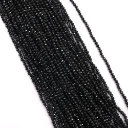 String of Natural Semi-Precious Stone Beads ZIRCONIUM / Faceted Ball: 3 mm, Hole: 0.5 mm / Black ~ 130 pieces