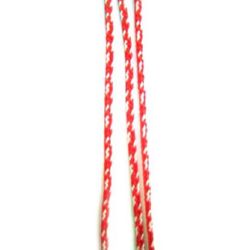 Red and White Knitted Cord G6-6 / 1 mm - 50 meters