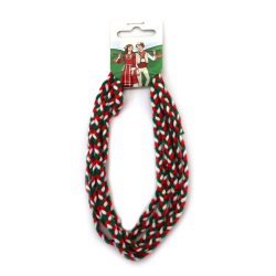 Decorative Flat Braided Cord 10 mm – White, Green, Red – 100% Acrylic – 2 m – Soft, Durable and Perfect for Crafts and Creative Projects