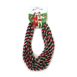 Decorative Twisted Cord 3 mm – White, Green, Red – 100% Acrylic – 5 m – Strong, Soft and Perfect for Crafts, Gift Wrapping and Traditional Decorations