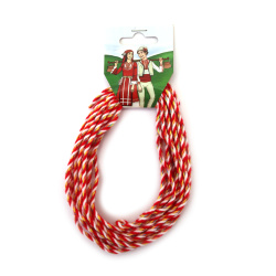 Twisted Cord – 3 mm – White, Red and Multicolor – 100% Acrylic – 5 m – Decorative Craft Cord for Gift Wrapping, Sewing and Creative Decorations