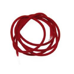 Rubber Cord, tube velvet 3mm hole 2mm red -5m