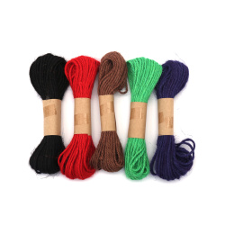 Colorful Jute Rope, 3 Strands for Decoration, 2 mm, 5 Pieces x 10 Meters (Black, Red, Brown, Green, and Purple)