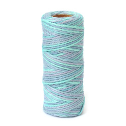 Vibrant 3-Ply Cotton Cord 2 mm – Multicolor Melange in Turquoise, Purple, Pink and Blue – ~44 Meters for Creative and Decorative Projects