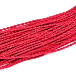Шнур изкуствена кожа /еко кожа/ 3 мм объл плетен цвят червен -1 метър