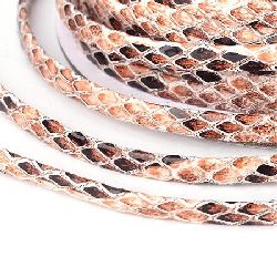 Cordon piele artificială 6x2 mm imitație de piele de șarpe maro - 1 metru