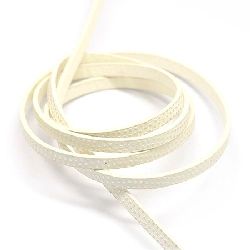 Eco leather ribbon5x2 mm white with silver -1.20 meters