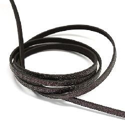 Eco leather ribbon5x2 mm black with silver arch -1.20 meters