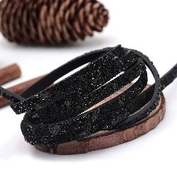 Eco leather ribbon5x2 mm black with glitter particles -1.40 meters
