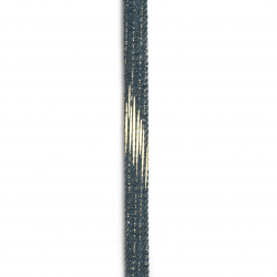 Banda denim textil 10x2 mm culoare albastru cu auriu -1 metru