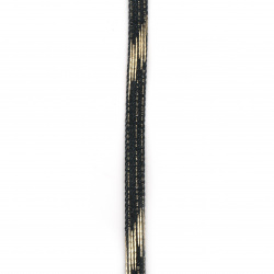 Лента от текстил деним 10x2 мм цвят тъмно син със златно -1 метра