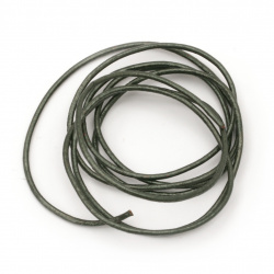 Natural leather cord 1.5 mm pearl color green dark - 1 meter