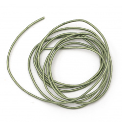 Natural leather cord 1 mm pearl color green - 1 meter
