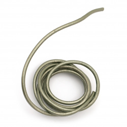Шнур естествена кожа 3 мм перлен цвят зелен - 1 метър