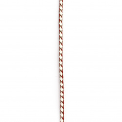 Шнур естествена кожа 3 мм объл плетен цвят бял и червен - 1 метър