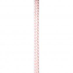 Шнур изкуствена кожа 8.5x4 мм плосък плетен цвят розов -1 метър