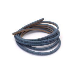 Faux Leather Cord 3x2 mm, Embossed Blue - 1.20 meters