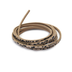 Faux Leather Cord / 3x2 mm / Color: Beige with Leopard Pattern and Coating - 1.20 meters