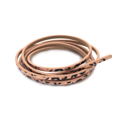 Artificial Leather Cord / 3x2 mm /  Peach Color with Leopard Pattern and Coating - 1.20 meters