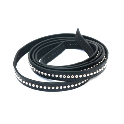 Artificial Leather Strap / 10x3 mm / Black with Silver Eyelets - 1.20 meters