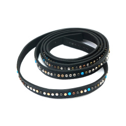 Eco Leather Strap / 10x3 mm / Black with Colored Eyelets - 1.20 meters
