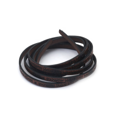 Artificial Leather Strip / 5x2 mm /  Brown with Inscription - 1.20 meters