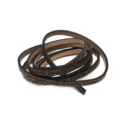 Faux Leather Strip / 5x2 mm / Color: Dark Beige with Inscription - 1.20 meters