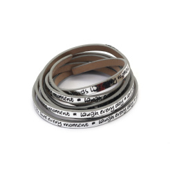 Faux Leather Cord / 5x2 mm / Silver Color with Inscription - 1.20 meters