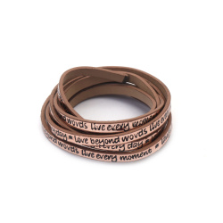 Faux Leather Strip / 5x2 mm / Pink Gold Color with Inscription - 1.20 meters
