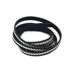 Faux Leather Strap / 10x3 mm /  Color: Black with White Stitching - 1 meter