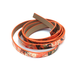 Artificial Leather Strap / 10x2 mm /  Orange with Floral Motif - 1.20 meters