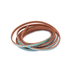 Faux Leather Cord / 3x1.5 mm /  Blue Color with Rose Gold Print - 1.20 meters