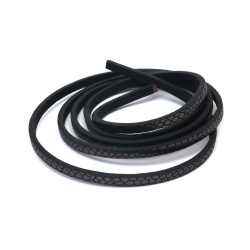 Eco Leather Cord / 5x3 mm /  Imitation Snake Skin, Black Color with Coating - 1.20 meters