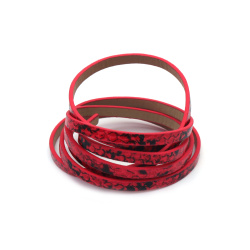 Faux Leather Cord / 5x3 mm /  Imitation Snake Skin, Red Varnish - 1.20 meters