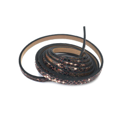 Faux Leather Strip / 5x3 mm / Imitation Snake Skin / Black Color with Glitter Powder - 1.20 meters