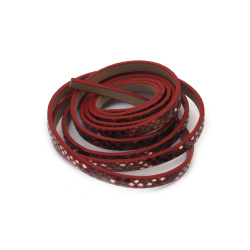 Artificial Leather Strip / 5x3 mm /  Imitation Snake Skin / Red Color  with Glitter Powder - 1.20 meters