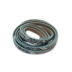 Artificial Leather Strip / 5x3 mm /  Imitation Snake Skin / Blue Color with Glitter Powder - 1.20 meters