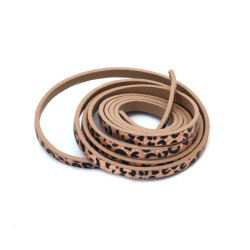 Artificial Leather Strip / 5x3 mm /  Rose Gold Color with Leopard Print - 1.20 meters